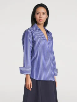 Poplin Tunic Shirt In Stripe Print