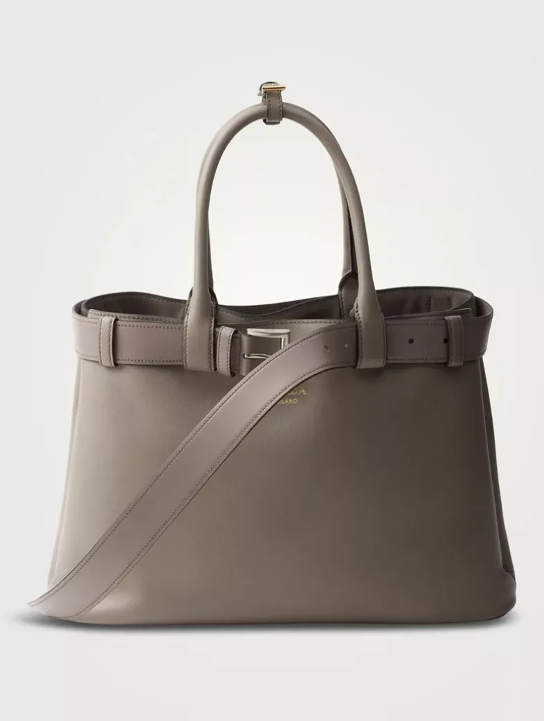 Prada Buckle Large Leather Handbag With Belt