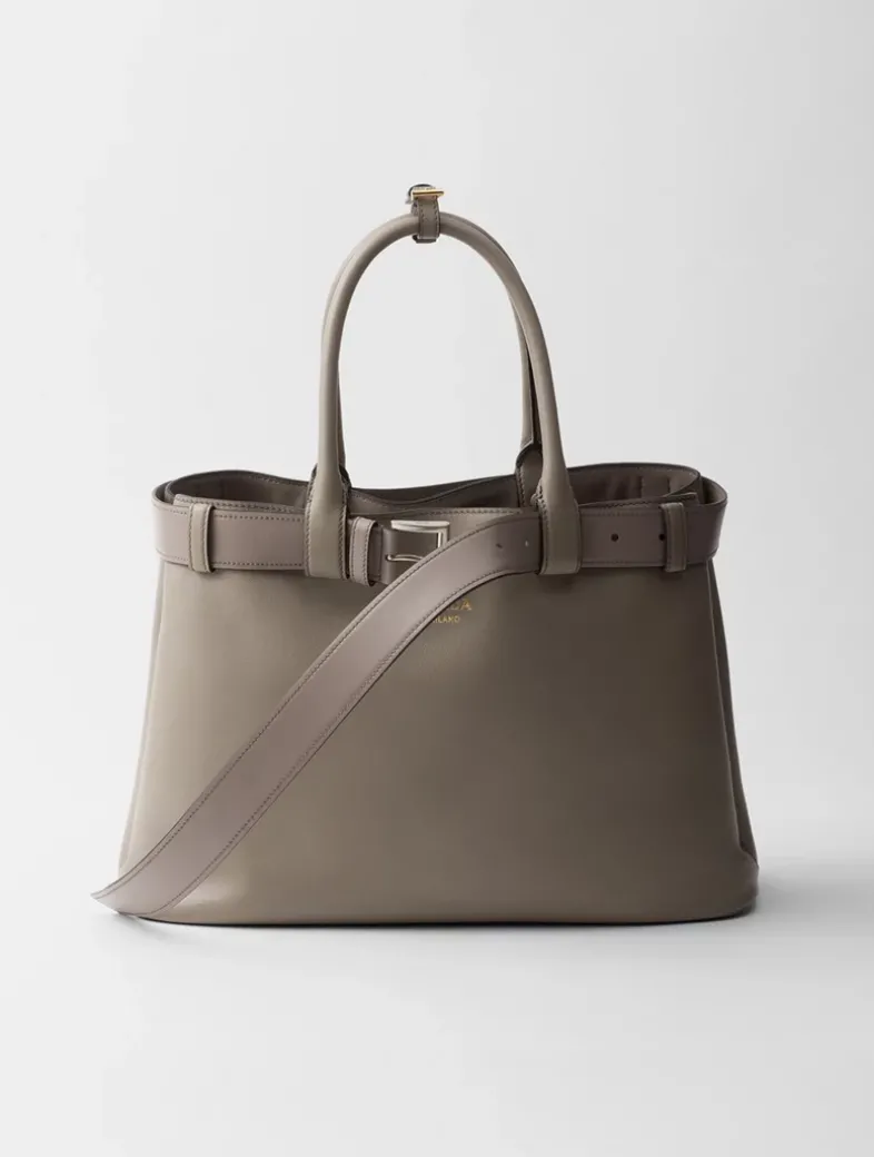 Prada Buckle Large Leather Handbag With Belt