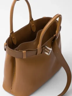 Prada Buckle Large Leather Handbag With Belt