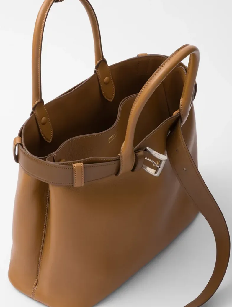 Prada Buckle Large Leather Handbag With Belt