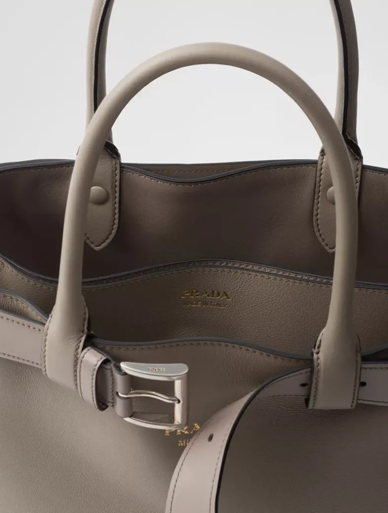 Prada Buckle Large Leather Handbag With Belt