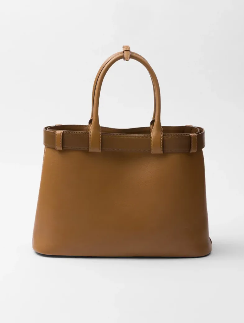 Prada Buckle Large Leather Handbag With Belt