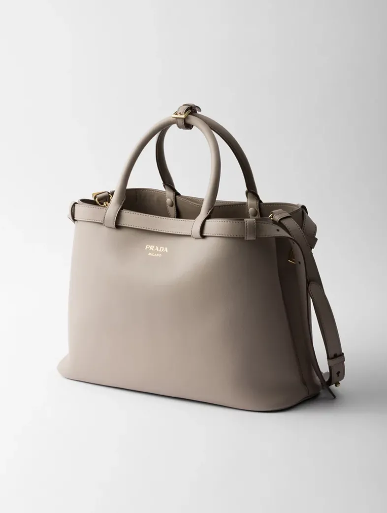 Prada Buckle Medium Leather Handbag With Double Belt