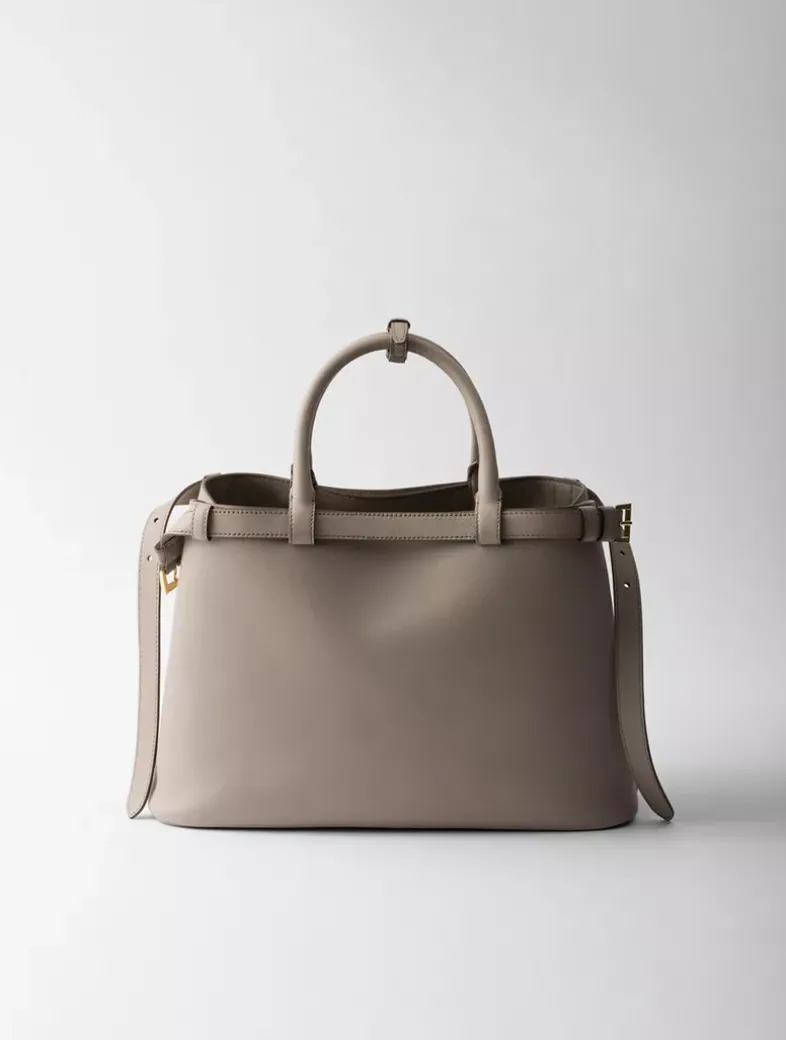 Prada Buckle Medium Leather Handbag With Double Belt