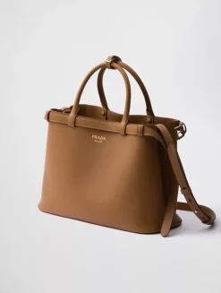 Prada Buckle Medium Leather Handbag With Double Belt