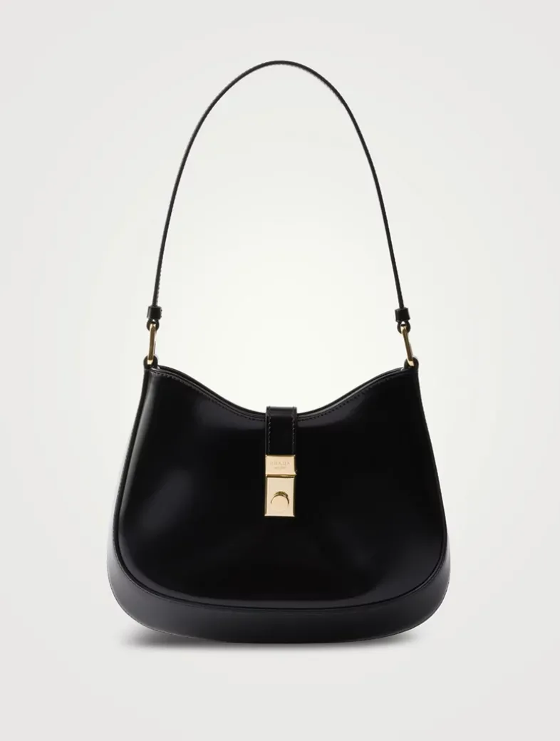 Prada Cleo Brushed Leather Shoulder Bag With Clasp Closure