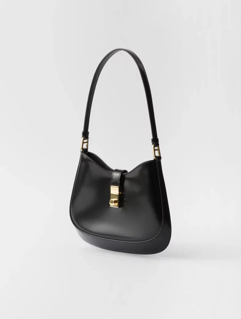 Prada Cleo Brushed Leather Shoulder Bag With Clasp Closure
