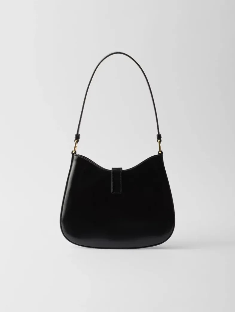 Prada Cleo Brushed Leather Shoulder Bag With Clasp Closure