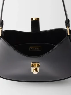 Prada Cleo Brushed Leather Shoulder Bag With Clasp Closure