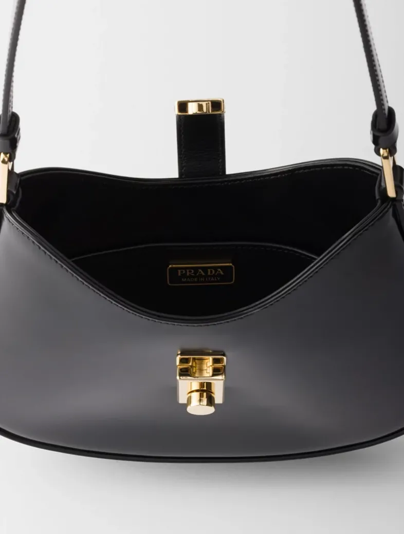 Prada Cleo Brushed Leather Shoulder Bag With Clasp Closure