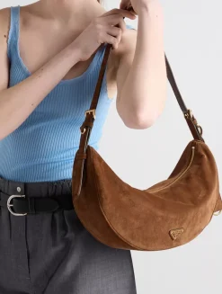 Prada Demi-lune Large Suede Shoulder Bag