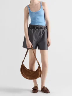 Prada Demi-lune Large Suede Shoulder Bag