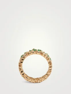 Princess Short Stack 18K Gold Ring With Emeralds And Diamonds