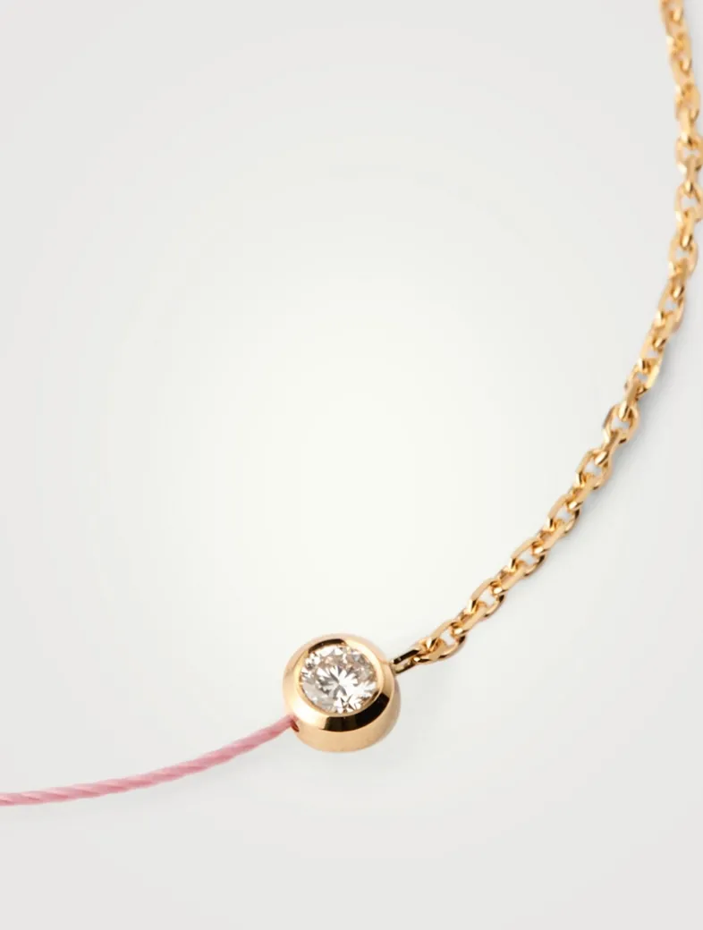Pure 18K Gold String Chain Bracelet With Diamond