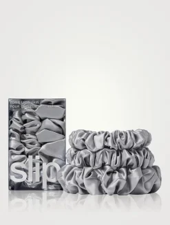 Pure Silk Assorted Scrunchies - Silver
