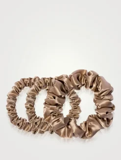 Pure Silk Assorted Scrunchies - Light Brown