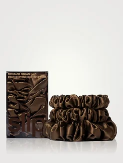 Pure Silk Assorted Scrunchies - Dark Brown