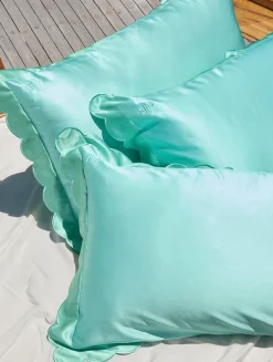 Pure Silk Queen Pillowcase With Scalloped Edge - Turquoise