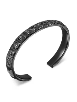 Pyramid Cuff Bracelet In Black Titanium With Black Diamonds, 9.3mm