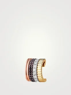 Quatre Classique Gold Clip Hoop Earring PVD And Diamonds