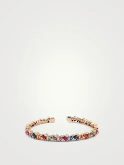 Rainbow Fireworks 18K Gold Frenzy Bangle Cuff Bracelet With Sapphire And Diamonds