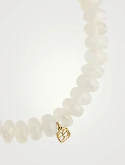 Rainbow Moonstone Beaded Bracelet With 14K Gold Extra Large Bezel Diamond Evil Eye Charm