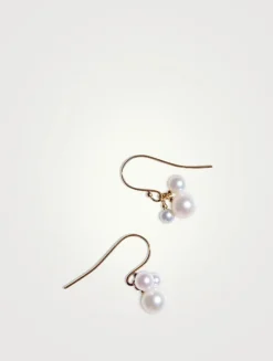 Recycled 14K Gold Triple Pearl Dangle Earrings