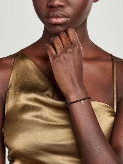 Red Garnet Beaded Bracelet With Small 14K Gold Diamond Chai Charm