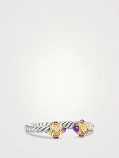 Renaissance Ring In Sterling Silver With 14k Yellow Gold, Amethyst And Diamonds, 2.3mm