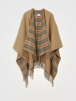 Reversible Check Wool Cape