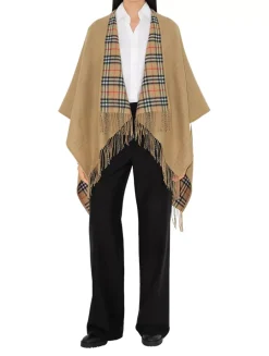 Reversible Check Wool Cape