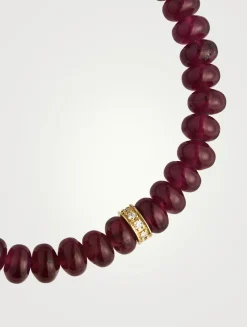 Rhodolite Beaded Bracelet With 14K Gold Diamond Wheel Rondelle