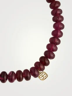 Rhodolite Beaded Bracelet With 14K Gold Diamond Wheel Rondelle