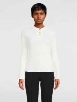 Ribbed Long-Sleeve Henley Shirt