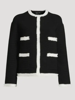 Rib-Knit Fringe-Trimmed Jacket