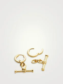 Ridge T-Bar Drop Hoop Earrings
