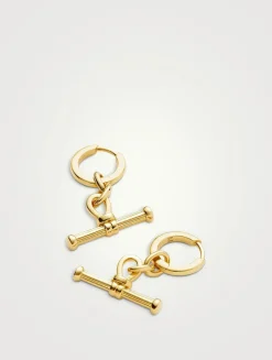 Ridge T-Bar Drop Hoop Earrings