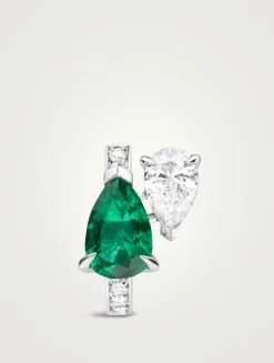 Right Serti Sur Vide White Gold Earring With Emerald And Diamonds