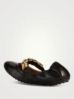 Ring-Embellished Leather Ballerinas