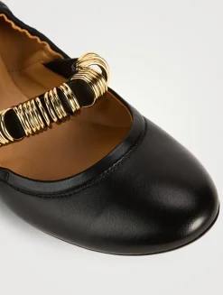 Ring-Embellished Leather Ballerinas