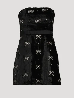 Rinwell Pearl Bow-Embellished Velvet Mini Dress