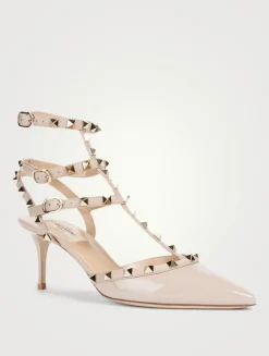 Rockstud Patent Leather Ankle-Strap Pumps