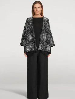 Rose-Embroidered Linen Cotton Jacket