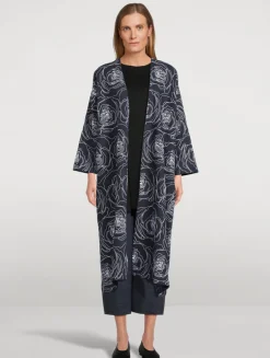 Rose-Embroidered Linen Cotton Coat