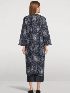 Rose-Embroidered Linen Cotton Coat