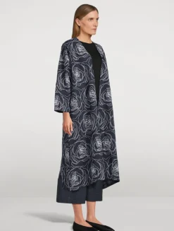Rose-Embroidered Linen Cotton Coat