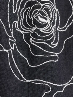Rose-Embroidered Linen Cotton Coat