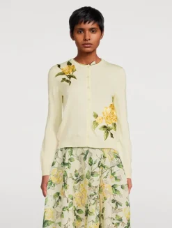 Rose-Embroidered Wool Cardigan