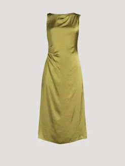 Ruched Crinkled Satin Midi Dress